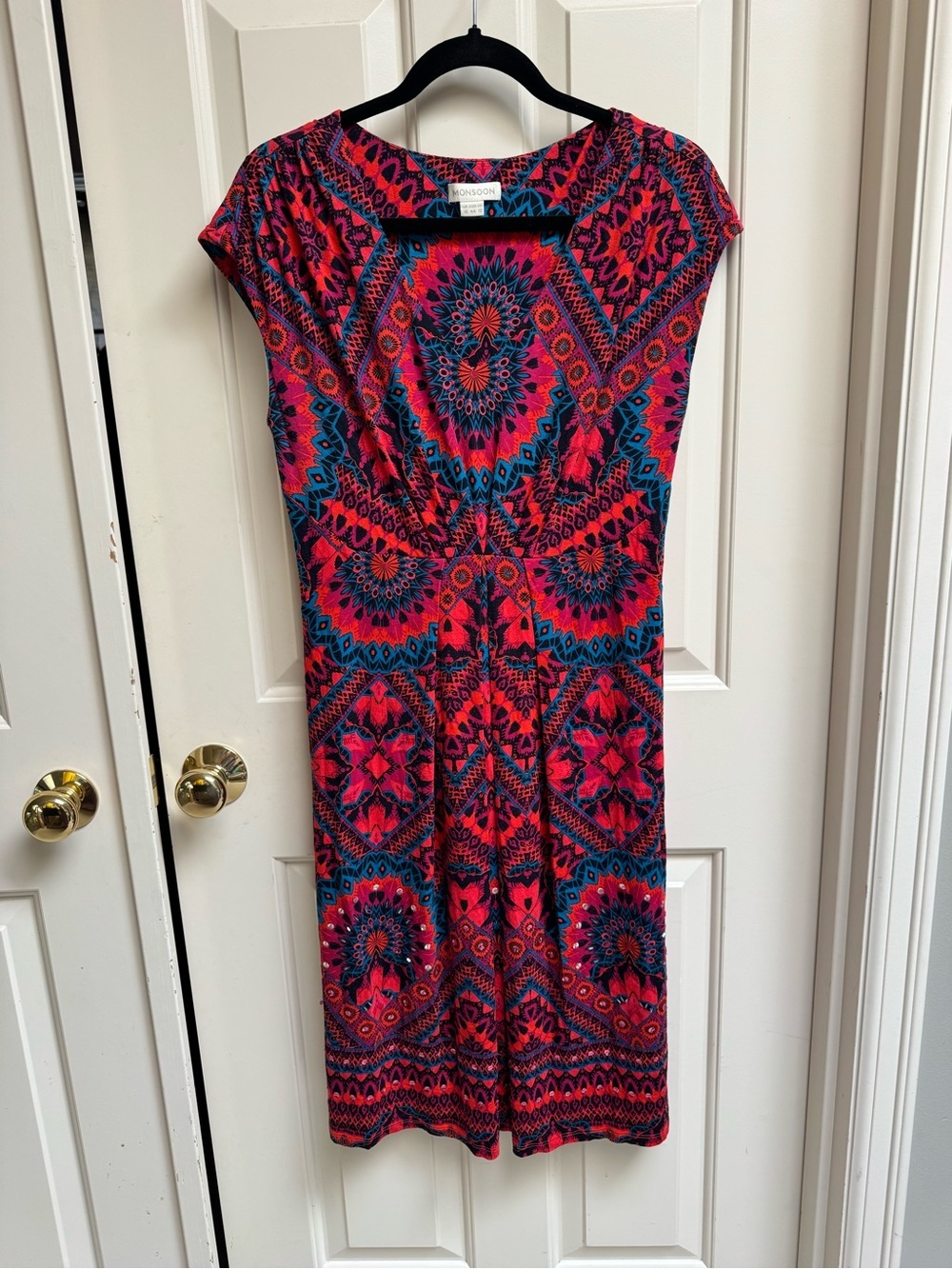 Monsoon Pink and Blue Geometric Midi Dress